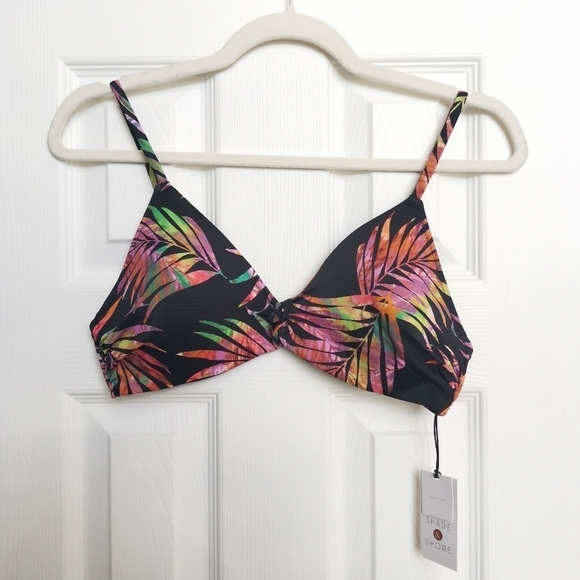 🌻2/$25🌻 Shade‎ &  Shore Black Tropical Print Lightly Lined Bikini Top 36B - Picture 5 of 10